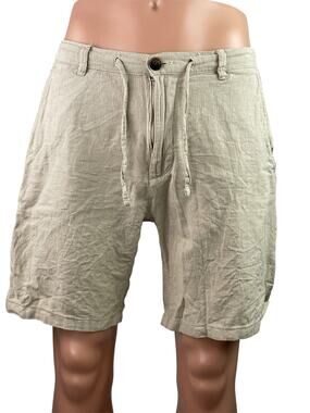 Selected Men's Beige Linen Drawstring Chino Khaki Bermuda Golf Shorts Size M